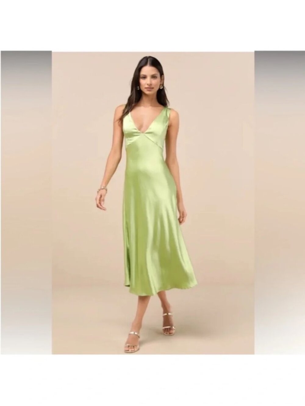 NWT Lulu's Green Satin Midi Dress with Cowl Back - Size M